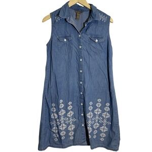 Bit & Bridle Dress Womens Small Blue‎ Chambray Sleeveless Button Front Western